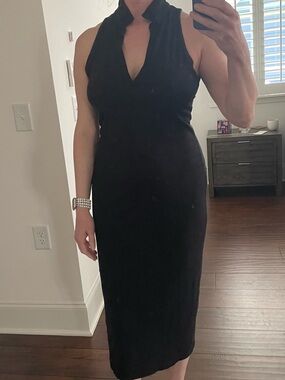 James Perse Black Sleeveless V-Neck Midi Dress Size 3 (M/L)